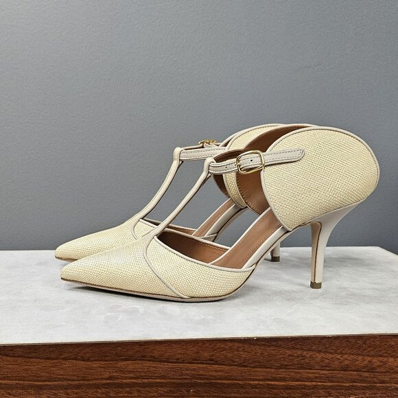 Malone Souliers Cream Linen Stilettos - Picture 4 of 6